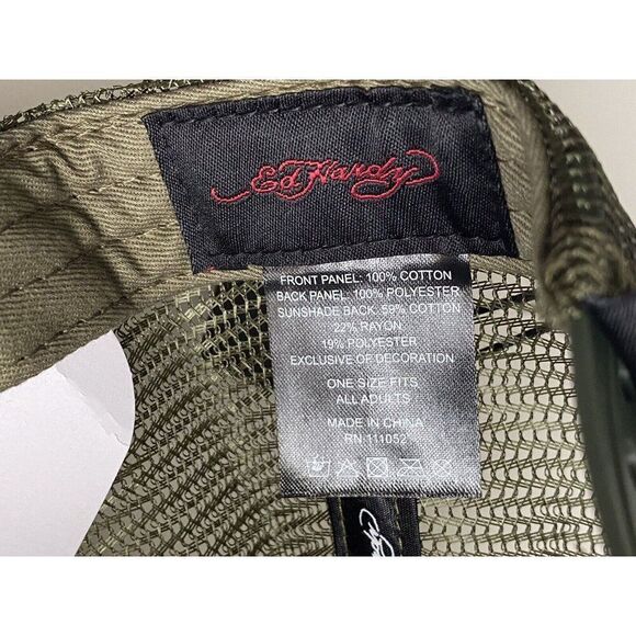 Ed Hardy Trucker Hat Embroidered Rhinestone Dragon Tattoo Snapback Cap Green NEW - Picture 12 of 14